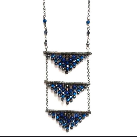 Triple Hand-beaded Lapis Triangles Necklace,Boutique - Picture 13 of 16